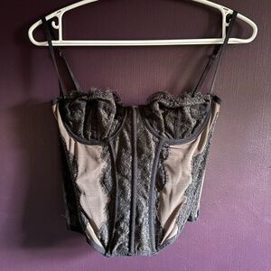 Urban Outfitters Black & Brown Lace-Trim Bustier Top